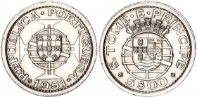 Saint Thomas & Prince 5 Escudos 1951
KM# 13; Silver; UNC with luster & minor hairlines