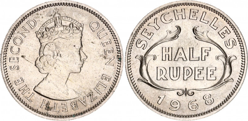 Seychelles 1/2 Rupee 1968
KM# 12; N# 4893; Copper-nickel; Elizabeth II; UNC