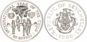 Seychelles 50 Rupees 1980
KM# 42; Silver., Proof; UNICEF and International Year of the Child