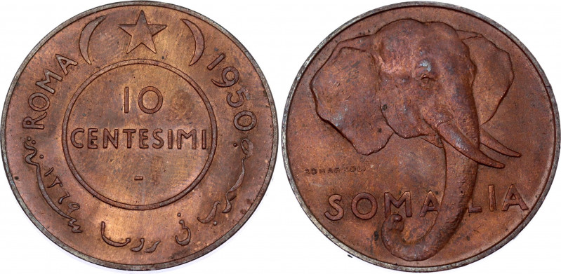 Somalia 10 Centesimi 1950
KM# 3, Schön# 3; N# 12615; Brass; Trust Territory; UN...