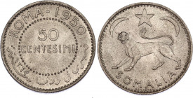 Somalia 50 Centesimi 1950
KM# 4, Schön# 4; N# 12616; Silver (.250) (Silver (.250) Copper (.500) Zinc (.100) Nickel (.100); Trust Territory; UNC