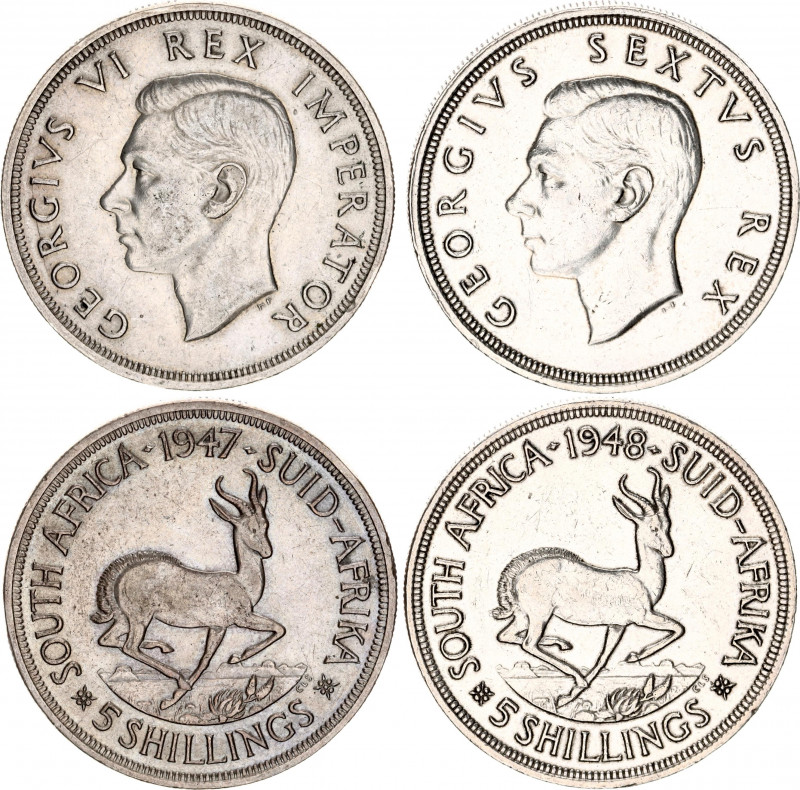 South Africa 2 x 5 Shillings 1947 - 1948
KM# 31, 40.1; Silver; George VI; XF