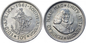 South Africa 10 Cents 1961
KM# 60; Silver 5.66 g.; UNC-