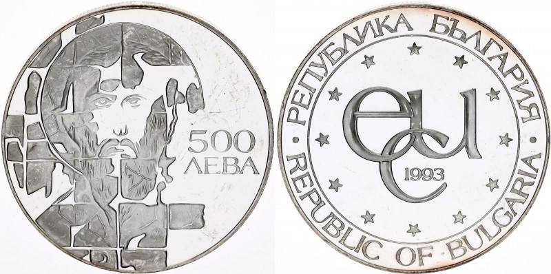 Bulgaria 500 Leva 1993
KM# 206; Silver., Proof; European Community - St. Theodo...