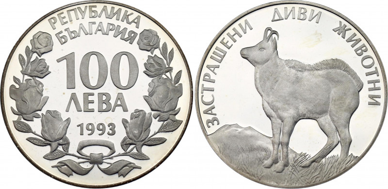 Bulgaria 100 Leva 1993
KM# 227; Silver., Proof; Wild Goat