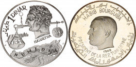Tunisia 1 Dinar 1969 NI
KM# 294; N# 35747; Silver; History of Tunisia Series - Jugurtha; Mint: The Franklin Mint, Pennsylvania; Mintage 5000; UNC Pro...
