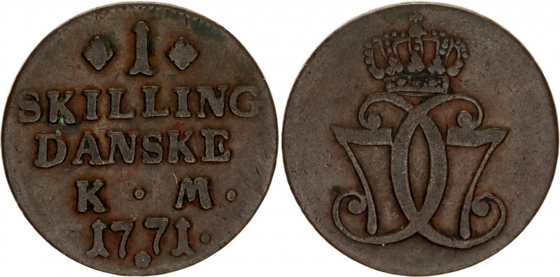 Denmark 1 Skilling 1771
KM# 616, C# 47; Copper; Christian VII; VF