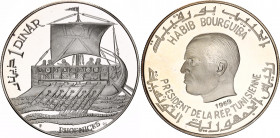Tunisia 1 Dinar 1969 NI
KM# 297; N# 35750; Silver; History of Tunisia Series - Phoenices; Mint: The Franklin Mint, Pennsylvania; Mintage 5000; UNC Pr...