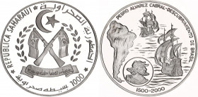 Western Sahara 1000 Pesetas 2000
KM# 50; N# 91720; Silver; DESCUBRIMIENTO DE BRASIL 1500 - 2000; Proof