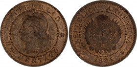 Argentina 1 Centavo 1884
KM# 32, CJ# 38 to 51; N# 1156; Bronze; UNC