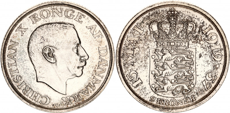 Denmark 2 Kroner 1937
KM# 830; Silver; Christian X - Silver Jubilee of Reign; A...