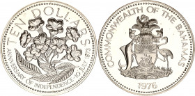 Bahamas 10 Dollars 1974
KM# 68a; Silver., Proof; 1st Anniversary of Independence