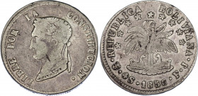 Bolivia 4 Soles 1856 PTS FJ
KM# 123; N# 23934; Silver; Simon Bolivar; VF