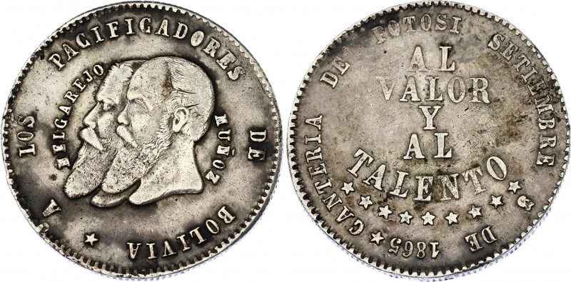 Bolivia 1/2 Melgarejo 1865
KM# 145.2; N# 47877; Silver; Heads of the Presidents...