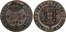Brazil 20 Reis 1821 R
KM# 316.1; Cross on crown; Copper; John VI the Clement; XF