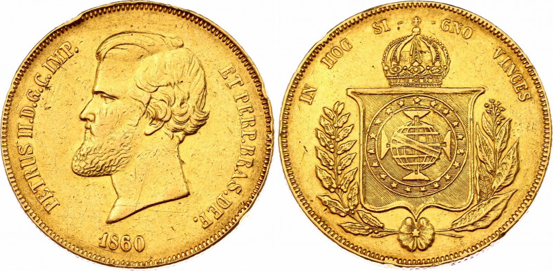 Brazil 20000 Réis 1860
KM# 468; N# 36144; Gold (.917) 17.93 g.; Pedro II; VF-XF...