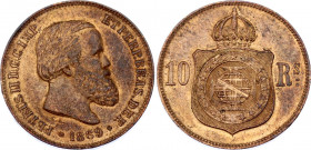 Brazil 10 Reis 1869
KM# 473; With point after 'RS'; Pedro II; XF