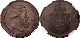 Brazil 20 Reis 1869 NGC AU 58 BN
KM# 474; N# 3875; Bronze; Pedro II