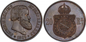 Brazil 20 Reis 1869
KM# 474; With dot; Pedro II; UNC