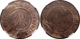 Brazil 40 Reis 1908 NGC MS 62 RB
KM# 491; N# 10864; Bronze