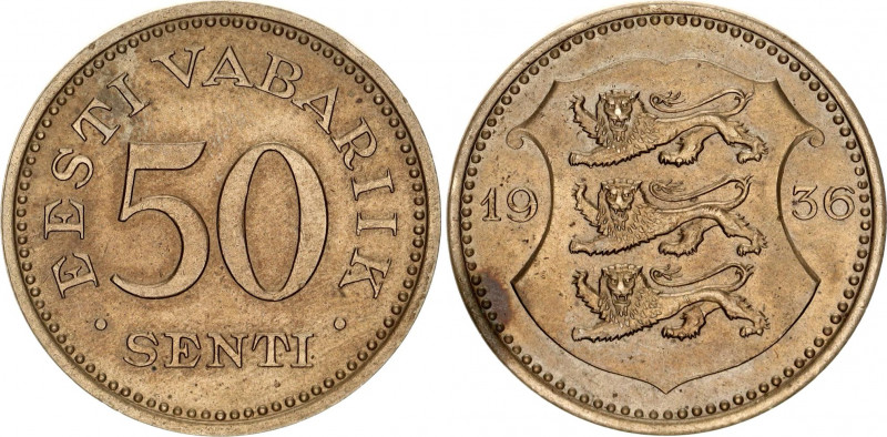 Estonia 50 Senti 1936
KM# 18; Nickel-Brass; UNC