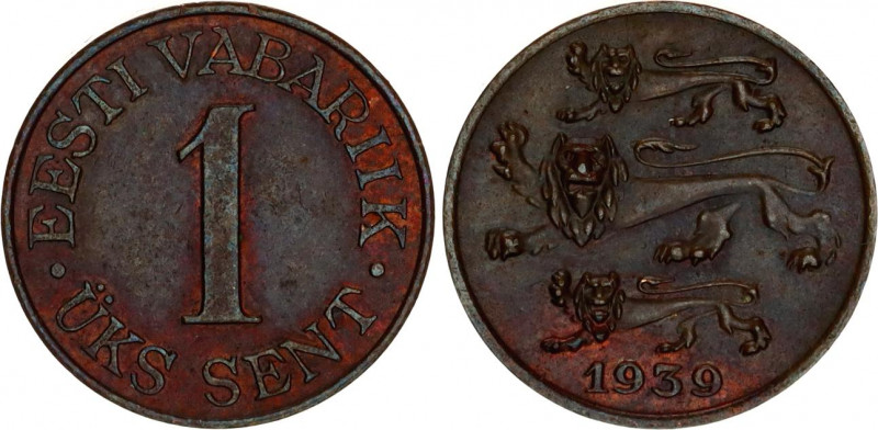 Estonia 1 Senti 1939
KM# 19; N# 11975; AUNC/UNC with nice toning