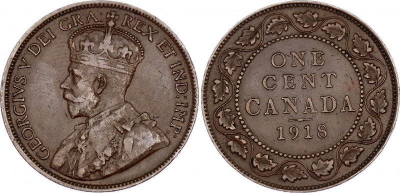 Canada 1 Cent 1918
KM# 21, Schön# 19; N# 437; Bronze; George V; XF