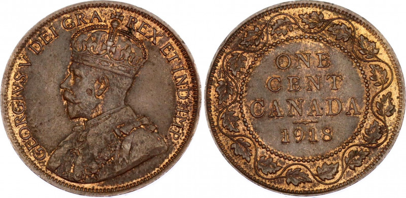 Canada 1 Cent 1918
KM# 21; With "DEI GRA"; George V; UNC Mint Luster Remains