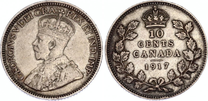 Canada 10 Cents 1917
KM# 23, Schön# 21; N# 390; Silver; George V; XF