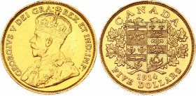 Canada 5 Dollars 1914
KM# 26; N# 18456; Gold (.900); George V; Mintage 31 122 Pcs; AUNC