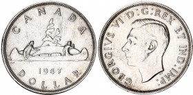Canada 1 Dollar 1947
KM# 37; Blunt "7"; Silver; George VI; UNC