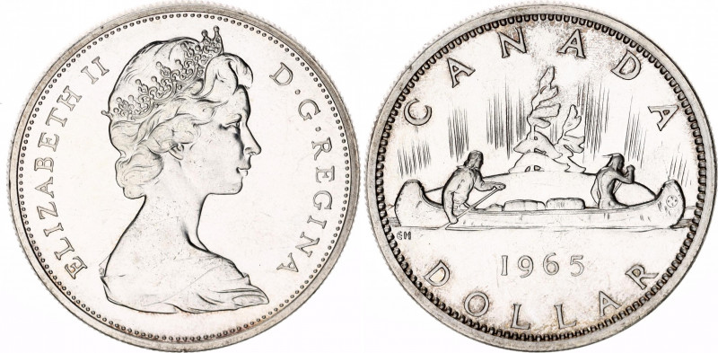 Canada 1 Dollar 1965
KM# 64.1; Small Beads - Blunt 5; Silver., Prooflike Rev.; ...