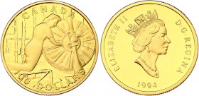 Canada 100 Dollars 1994
KM# 249; N# 60311; Gold (.583) 13.34 g.; Elizabeth II; The Home Front; Mintage 18000; UNC