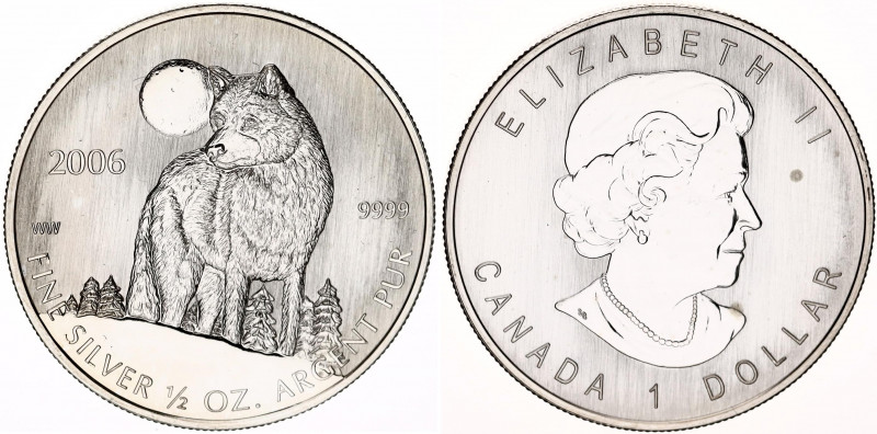 Canada 1 Dollar 2006
KM# 718; Silver; Elizabeth II; Timber Wolf