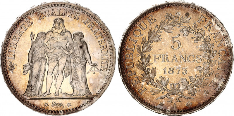 France 5 Francs 1873 A
KM# 820.1; Silver; UNC with amazing toning