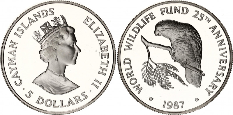 Cayman Islands 5 Dollars 1987
KM# 95; Silver., Proof; World Wildlife Fund, Cuba...