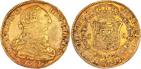 Colombia 8 Escudos 1788 NR JJ
KM# 50.1a; Hernández# 787; N# 61397; Gold (.875) 27.07 g.; Carlos III; Mint: Santa Fe de Bogotá; VF
