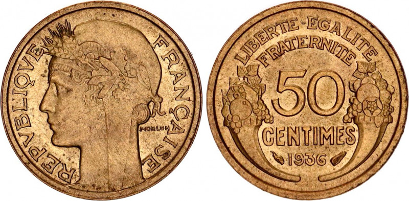 France 50 Centimes 1936
KM# 894, F# 192, Gad# 423, GEM# 84.1 / 84.2; N# 890; Co...