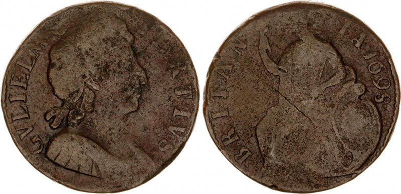 Great Britain 1/2 Penny 1698
KM# A483.2; Sp# 3555; Copper; William III; VF-