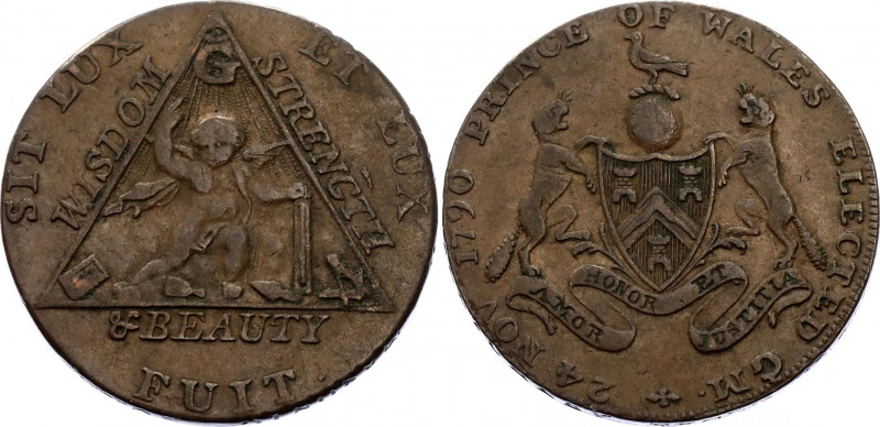 Great Britain Middlesex Masonic 1/2 Penny Token 1790
D&H 369a; Copper 8.88 g.; ...