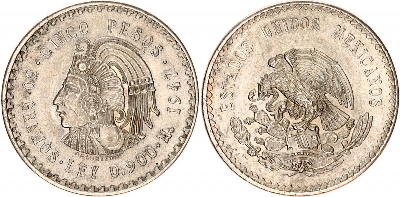 Mexico 5 Peso 1947 Mo
KM# 465; Silver; UNC