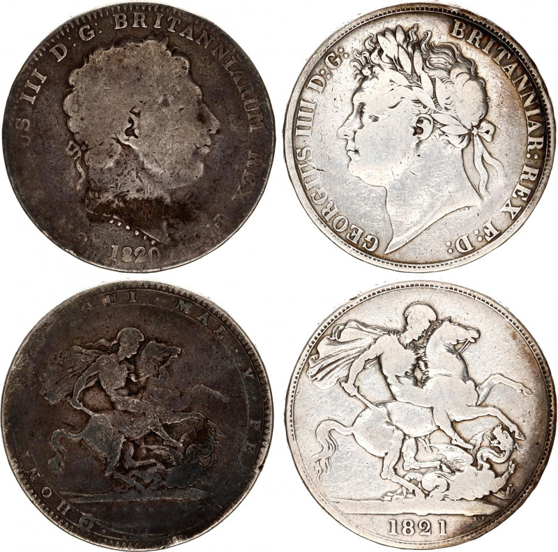 Great Britain 2 x 1 Crown 1820 - 1821
KM# 675 & 680; Silver; George III & Georg...