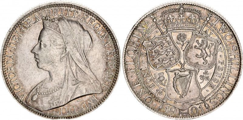 Great Britain 1 Florin / 2 Shillings 1901
KM# 781; Sp# 3939; Silver; Victoria; ...