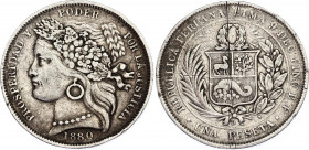 Peru 1 Peseta 1880
KM# 201.1; Silver; VF