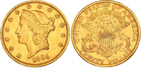 United States 20 Dollars 1894 S
KM# 74.3; N# 23125; Gold (.900) 33.44 g.; "Liberty Head - Double Eagle" with motto "TWENTY DOLLARS"; Mint: San Franci...
