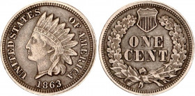 United States 1 Cent 1863
KM# 90; N# 1108; Copper-Nickel; "Indian Head Cent"; Mint: Philadelphia; XF-AUNC Toned