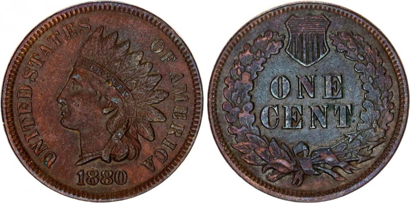 United States 1 Cent 1880
KM# 90a; Schön# 117a; N# 2356; Bronze; "Indian Head C...