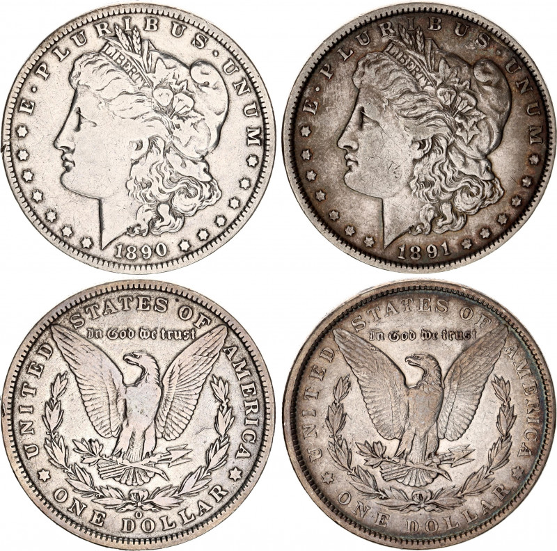 United States 2 x 1 Dollar 1890 O & 1891
KM# 110; Silver; "Morgan Dollar"; VF/X...