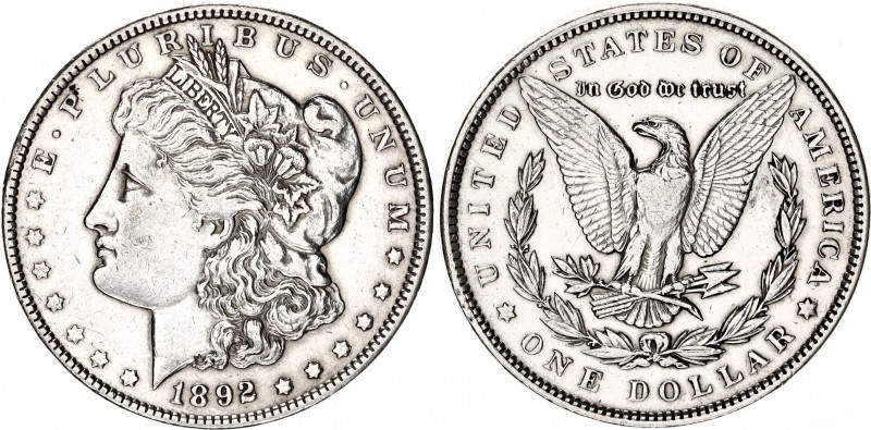 United States 1 Dollar 1892
KM# 110; Silver; "Morgan Dollar"; AUNC with minor h...
