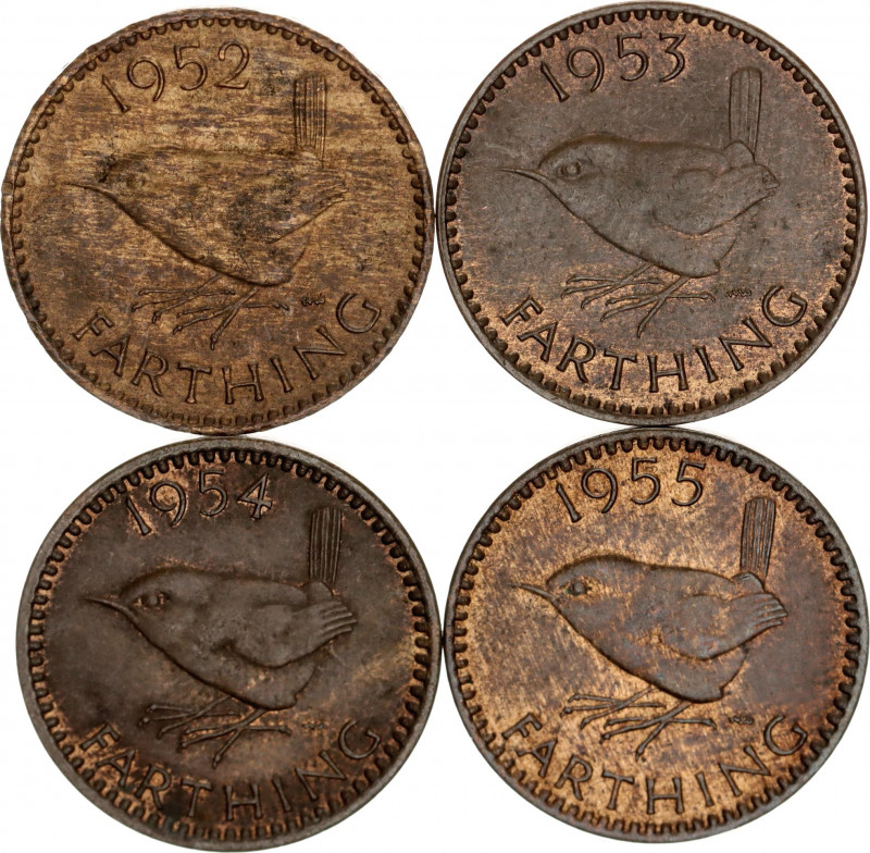 Great Britain 4 x 1 Farthing 1952 - 1955
KM# 867 & 881 & 895; Bronze; George VI...